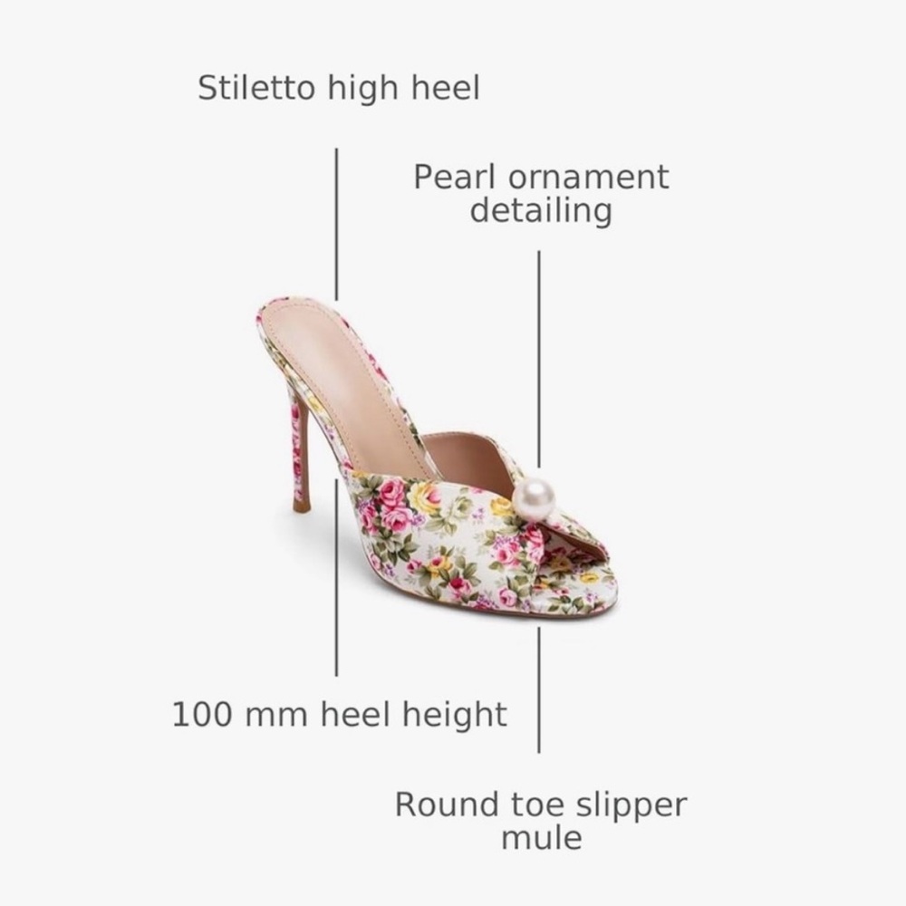 Floral High-heeled Stilettos With Pearl Accent - Picture 8 of 10